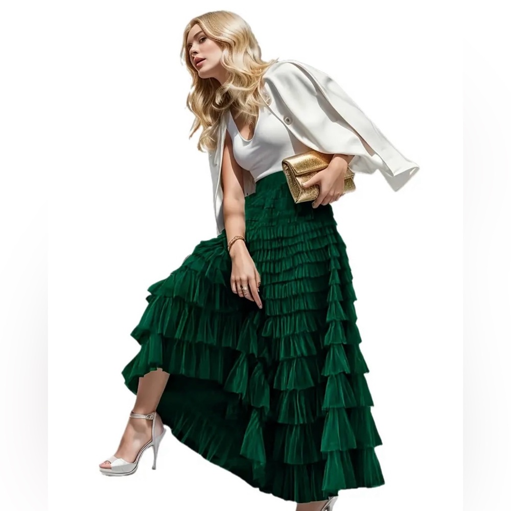 New multi-tiered ruffles maxi skirt